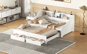 English Elm Twin Space-Saving Daybed with Pull-Out King Trundle, Built-In Bookcases, Dual Drawers & USB Charging Station White GX001827AAK
