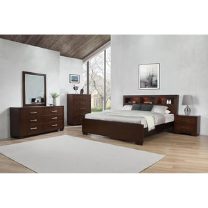 English Elm Cappuccino Queen Bed With Stylish Bookcase Headboard, Integrated Lighting & Modern Storage Solutions B062S00307