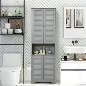 English Elm Homcom Tall Narrow Bathroom Storage Cabinet With Doors and Shelf Adjustability, Freestanding Bathroom Linen Cabinet With 2 Cabinets and Countertop, Bathroom Floor Cabinet, Gray