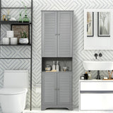 Homcom Tall Narrow Bathroom Storage Cabinet, Freestanding Linen Cabinet with Shelf Adjustability, 2 Cabinets and Countertop, Gray