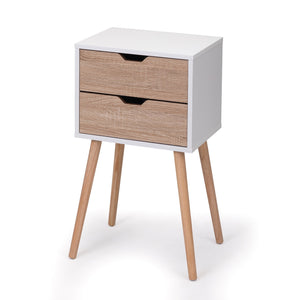 English Elm Nightstand Modern White Walnut 2-Drawer Bedside Tables with Solid Wood Legs, Durable Storage Pair W2181P156141
