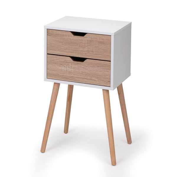 English Elm Nightstand Modern White Walnut 2-Drawer Bedside Tables with Solid Wood Legs, Durable Storage Pair W2181P156141