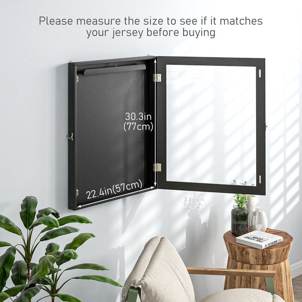 English Elm HOMCOM Jersey Display Case 23.5"x31.5" Wall-Mounted Acrylic Shadow Box with Lockable Hinge & UV Guard Black W2225P156103