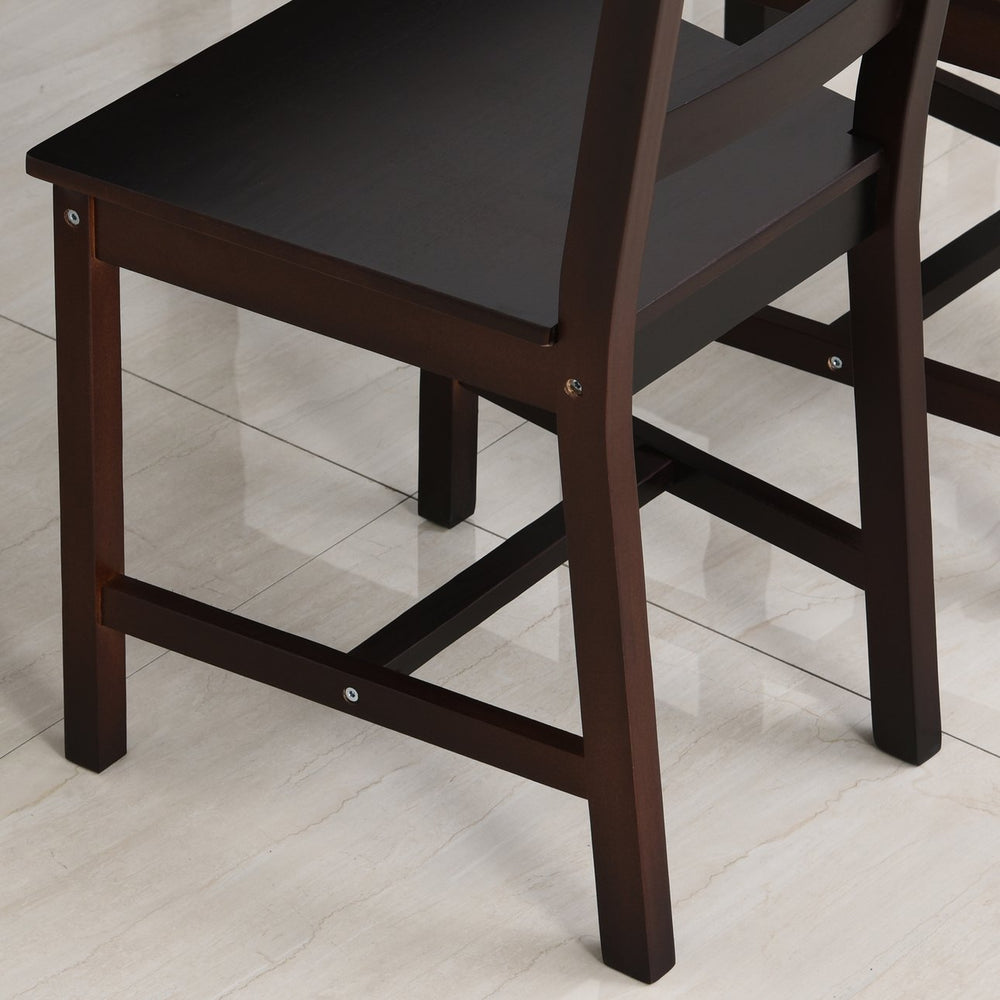 English Elm HOMCOM Chestnut Pine 5-Piece Dining Set for 4 — Compact Rustic Wooden Table & High-Back Slatted Chairs W2225P156107