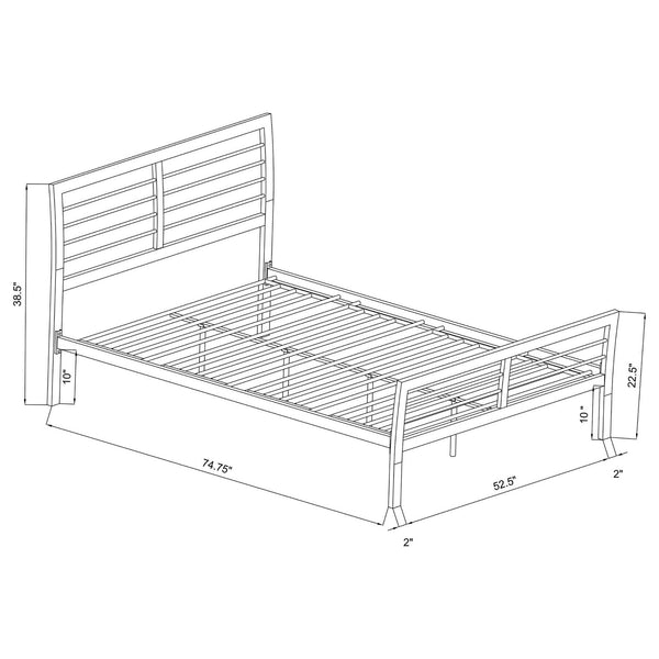 English Elm Silver Full Metal Bed with Nautical Horizontal Slat Headboard, Modern Silver Finish, 600 lb Capacity B062S00303