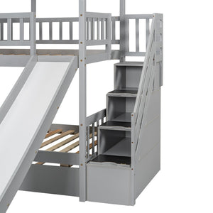 English Elm Twin Over Playhouse Bunk Bed Pine Wood with Trundle Storage Staircase Gray SM000931AAE-1