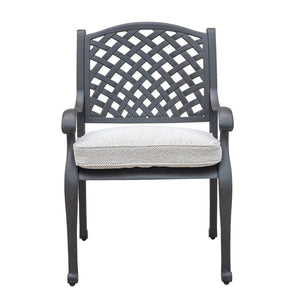 English Elm Outdoor Dining Chair Antique Gray with Sandstorm Cushion — Powder-Coated Aluminum, Lattice Back, Durable Elegance B010P156182