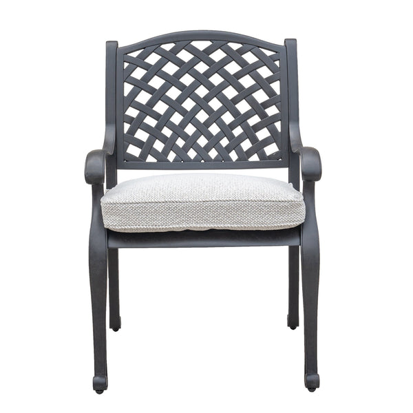 English Elm Outdoor Dining Chair Antique Gray with Sandstorm Cushion — Powder-Coated Aluminum, Lattice Back, Durable Elegance B010P156182
