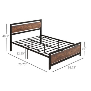 English Elm HOMCOM Full Bed Frame with Headboard & Footboard, 660lb Steel Slats, 12.25" Underbed Storage, Black Vintage Design W2225P156115