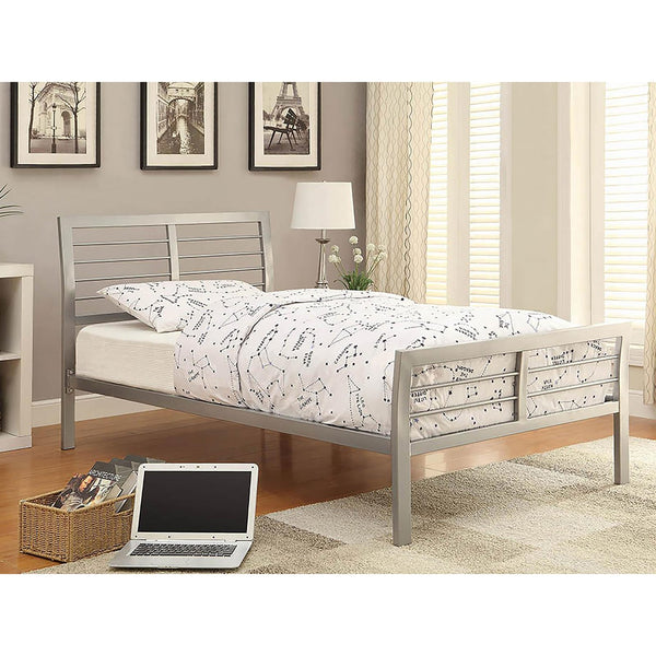 English Elm Silver Twin Metal Bed with Nautical-Inspired Horizontal Slats, Modern Silver Finish, 400lb Capacity, Contemporary Design B062S00309
