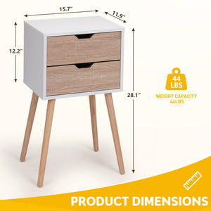 English Elm Nightstand Modern White Walnut 2-Drawer Bedside Tables with Solid Wood Legs, Durable Storage Pair W2181P156141