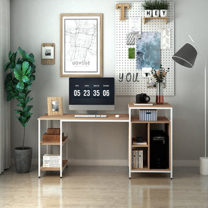 English Elm HOMCOM 68" Office Computer Desk Workstation with Shelves & CPU Stand, Oak Woodgrain Storage Surface W2225P156110