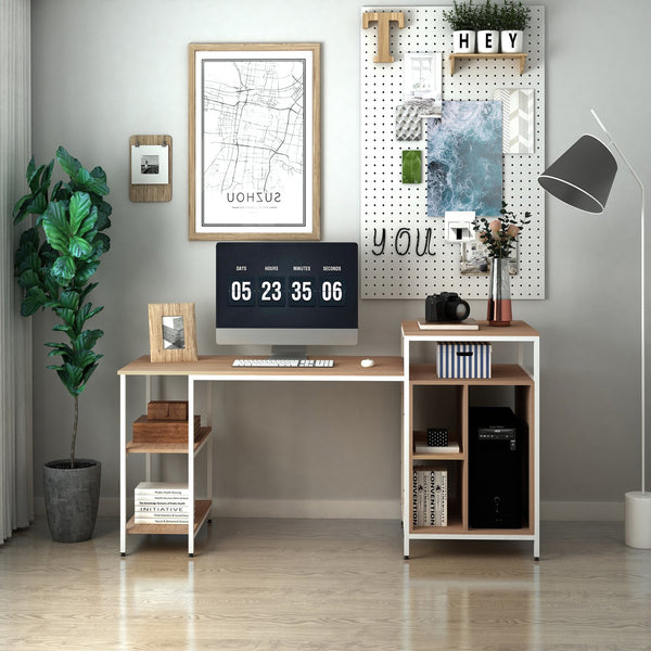 English Elm HOMCOM 68" Office Computer Desk Workstation with Shelves & CPU Stand, Oak Woodgrain Storage Surface W2225P156110