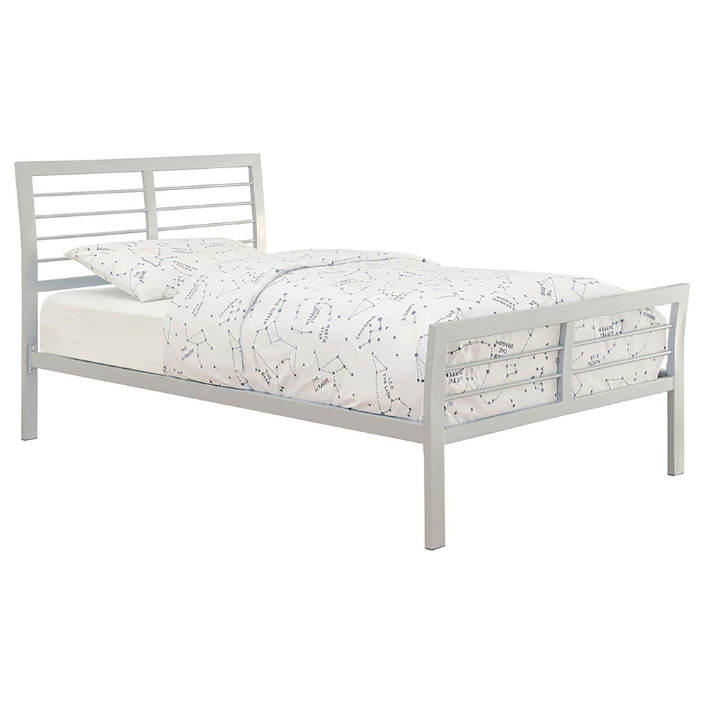 English Elm Silver Twin Metal Bed with Nautical-Inspired Horizontal Slats, Modern Silver Finish, 400lb Capacity, Contemporary Design B062S00309