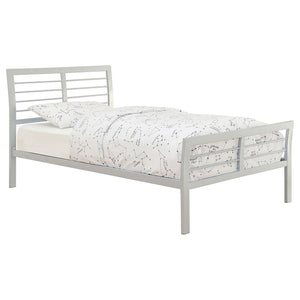 English Elm Silver Twin Metal Bed with Nautical-Inspired Horizontal Slats, Modern Silver Finish, 400lb Capacity, Contemporary Design B062S00309