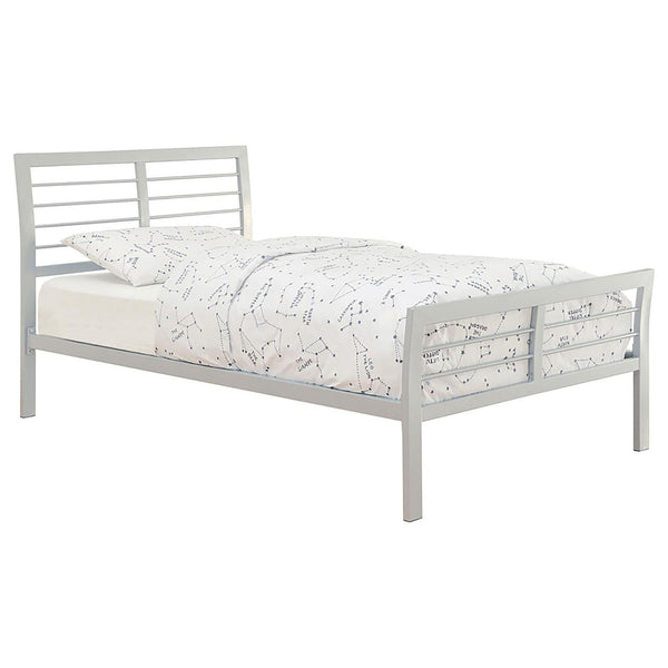 English Elm Silver Twin Metal Bed with Nautical-Inspired Horizontal Slats, Modern Silver Finish, 400lb Capacity, Contemporary Design B062S00309