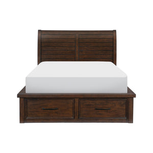 English Elm 6 Drawer Queen Sleigh Bed Mango Veneer Platform Frame Classic Bedroom Storage B011S00717