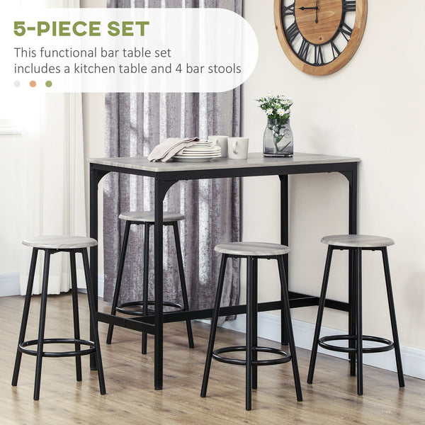 English Elm HOMCOM Rustic 5-Piece Counter Height Bar Set with 43.25" Wood Top & 4 Stools, Industrial Gray Finish W2225P156386