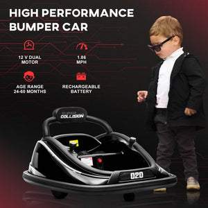English Elm Aosom 12v Toddler Ride on Bumper Car with Dual Motors 360 Spin Led Glow Black W2225P156331