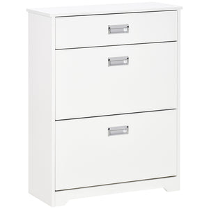 English Elm HOMCOM Modern 3-Drawer Shoe Cabinet with 2 Flip Doors & Adjustable Shelves, Holds 16 Pairs White W2225P156388