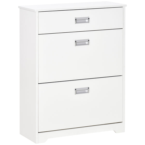 English Elm HOMCOM Modern 3-Drawer Shoe Cabinet with 2 Flip Doors & Adjustable Shelves, Holds 16 Pairs White W2225P156388