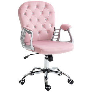 English Elm Vinsetto Stylish Pink Velvet Office Chair With Adjustable Height, Padded Armrests & Swivel Wheels W2225P156384-GIGA
