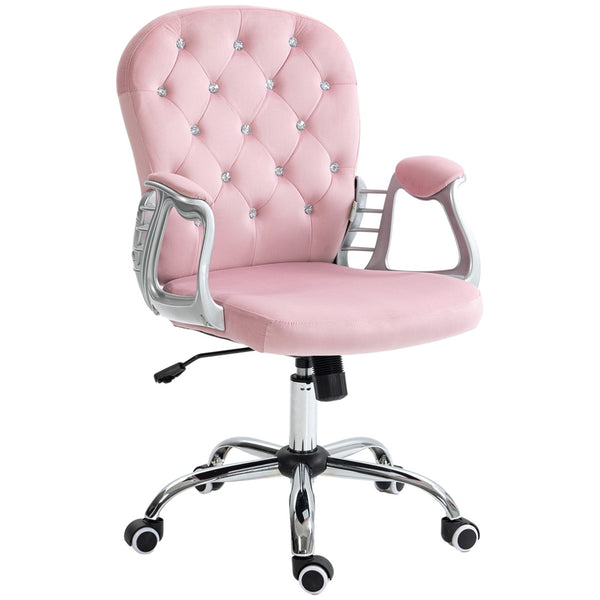 English Elm Vinsetto Stylish Pink Velvet Office Chair With Adjustable Height, Padded Armrests & Swivel Wheels W2225P156384-GIGA