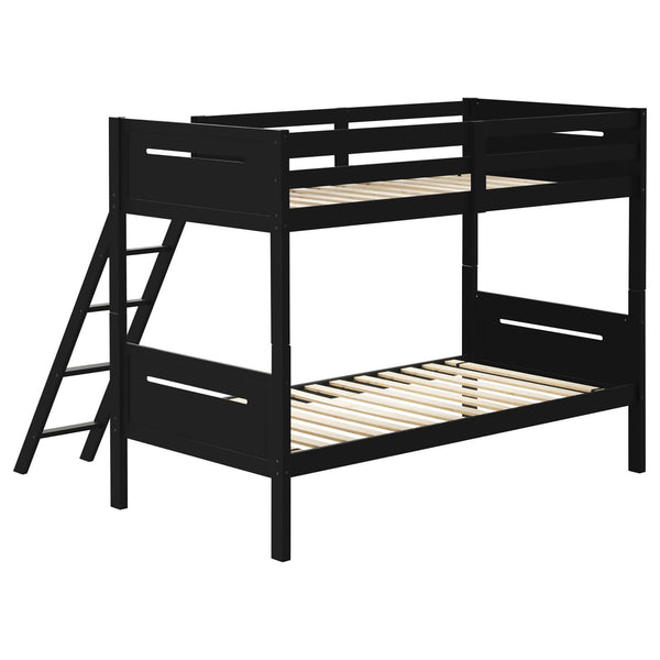 English Elm Black Twin/Twin Bunk Bed Modern Rubberwood Frame with Angled Ladder, Full Guardrails, 400 lb Tested Capacity B062S00335