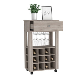 English Elm DEPOT Margh Bar Cart Drawer Light Gray – 12-Cubby Wine Storage, Glassware Rack, Casters for Mobility B097133242