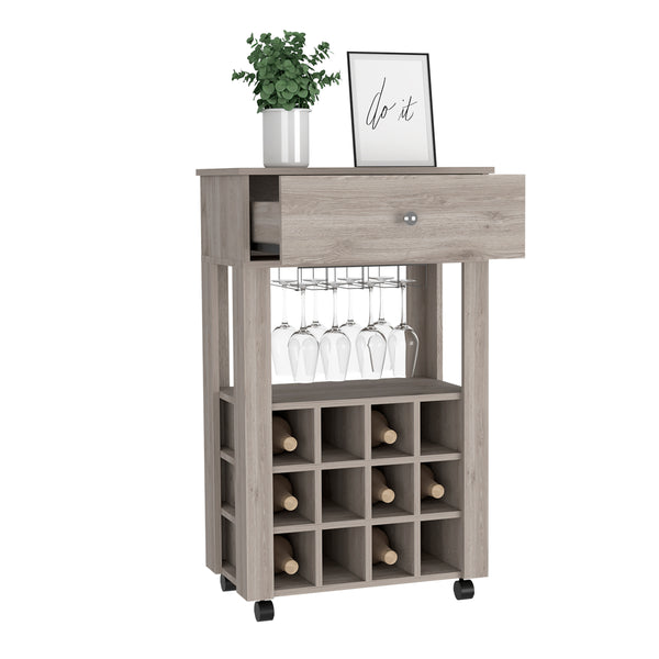 English Elm DEPOT Margh Bar Cart Drawer Light Gray – 12-Cubby Wine Storage, Glassware Rack, Casters for Mobility B097133242