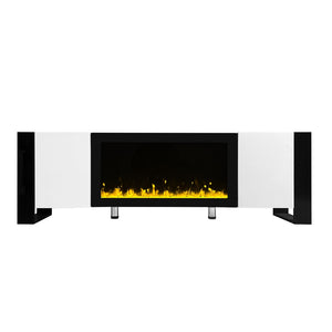 English Elm On-trend Gloss Media Console with Built-in Electric Fireplace for Living Rooms White SD000029AAK