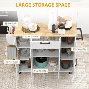 English Elm Homcom Rolling Kitchen Island With Rubberwood Top, Drawer, Storage Cabinet & Spice Rack - Mobile & Stylish W2225P156375