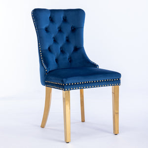 English Elm A&a Velvet Tufted Dining Chairs with Gold Plated Legs and Nailhead Trim Set of 2 W1143P151485