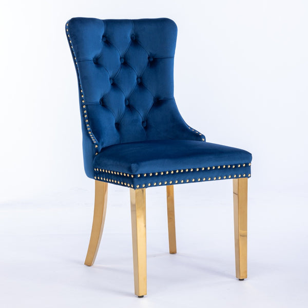 English Elm A&a Velvet Tufted Dining Chairs with Gold Plated Legs and Nailhead Trim Set of 2 W1143P151485