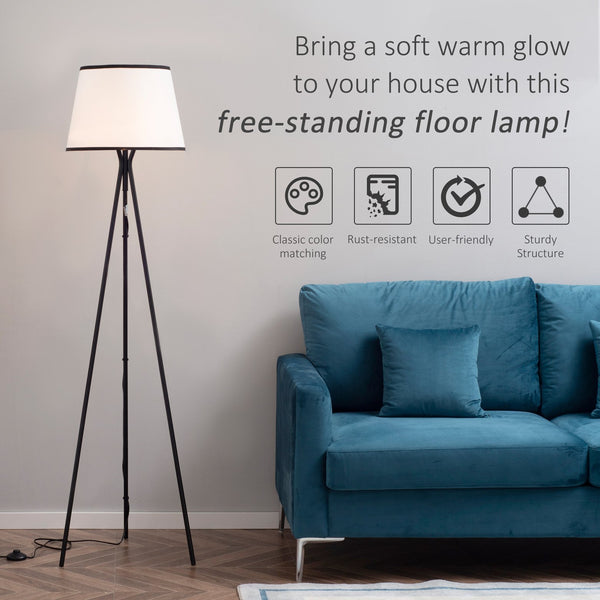 English Elm Homcom Modern Tripod Floor Lamp - Stylish Black Steel Frame With Footswitch For Cozy Living Spaces W2225P156378