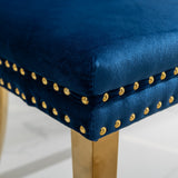 English Elm ,Nikki Collection Modern, High-End Tufted Solid Wood Contemporary Velvet Upholstered Dining Chair With Golden Stainless Steel Plating Legs,Nailhead Trim,Set Of 2,Blue and Gold, Sw1601Bl