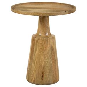 English Elm Natural Pedestal Accent Table – Eco Mango Wood Jug-Style Base, Lipped Round Top, Rustic Modern Charm B062S00354