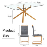 Hearth and Haven 1 Table with 6 Chairs. Glass Dining Table with 0.39 "Tempered Glass Tabletop and Wooden Metal Legs. Leatherette Leather High Backrest Cushioned Side Chair with C-Shaped Chrome Metal Legs. W1151S00685 W1151S00685