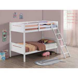 English Elm White Twin/Twin Bunk Bed Sturdy Rubberwood Frame with Angled Ladder, Full Guardrails, 400lb Tested Weight B062S00337