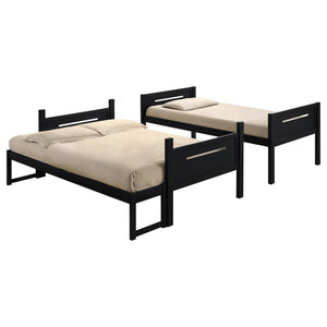 English Elm Black Twin/Full Bunk Bed Sturdy Rubberwood Frame with Angled Ladder, Guardrails, Teen/Child Safe Design B062S00340