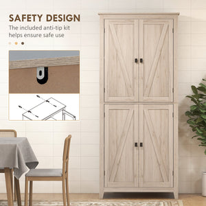 English Elm HOMCOM 72" Freestanding 4-Door Kitchen Pantry Cabinet with 4 Tiers, Adjustable Shelves & Anti-Tip Strap W2225P156379