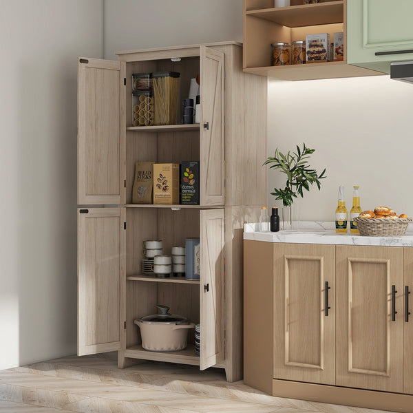English Elm HOMCOM 72" Freestanding 4-Door Kitchen Pantry Cabinet with 4 Tiers, Adjustable Shelves & Anti-Tip Strap W2225P156379