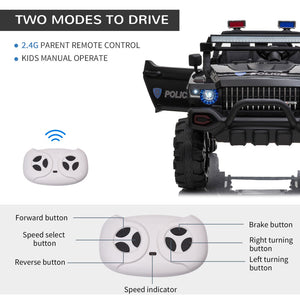English Elm Aosom Kids 2 Seat Police Ride on Truck 12v Battery Powered with Remote Siren Lights W2225P156308