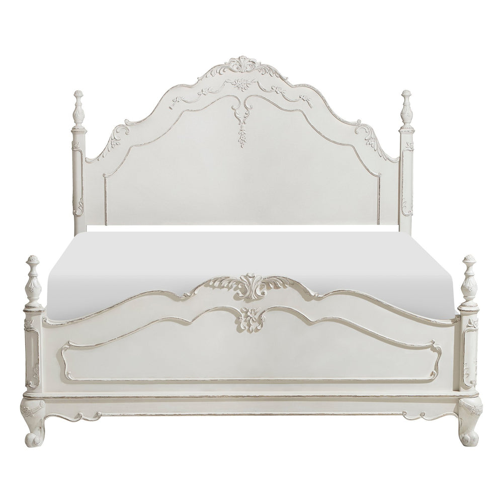 English Elm Victorian Cinderella Full Bed Antique White with Floral Carvings, Classic Post Finials, Fairy‑Tale Charm B011S00719