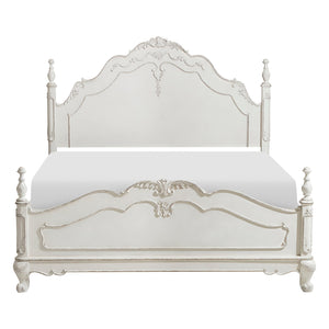 English Elm Victorian Cinderella Full Bed Antique White with Floral Carvings, Classic Post Finials, Fairy‑Tale Charm B011S00719