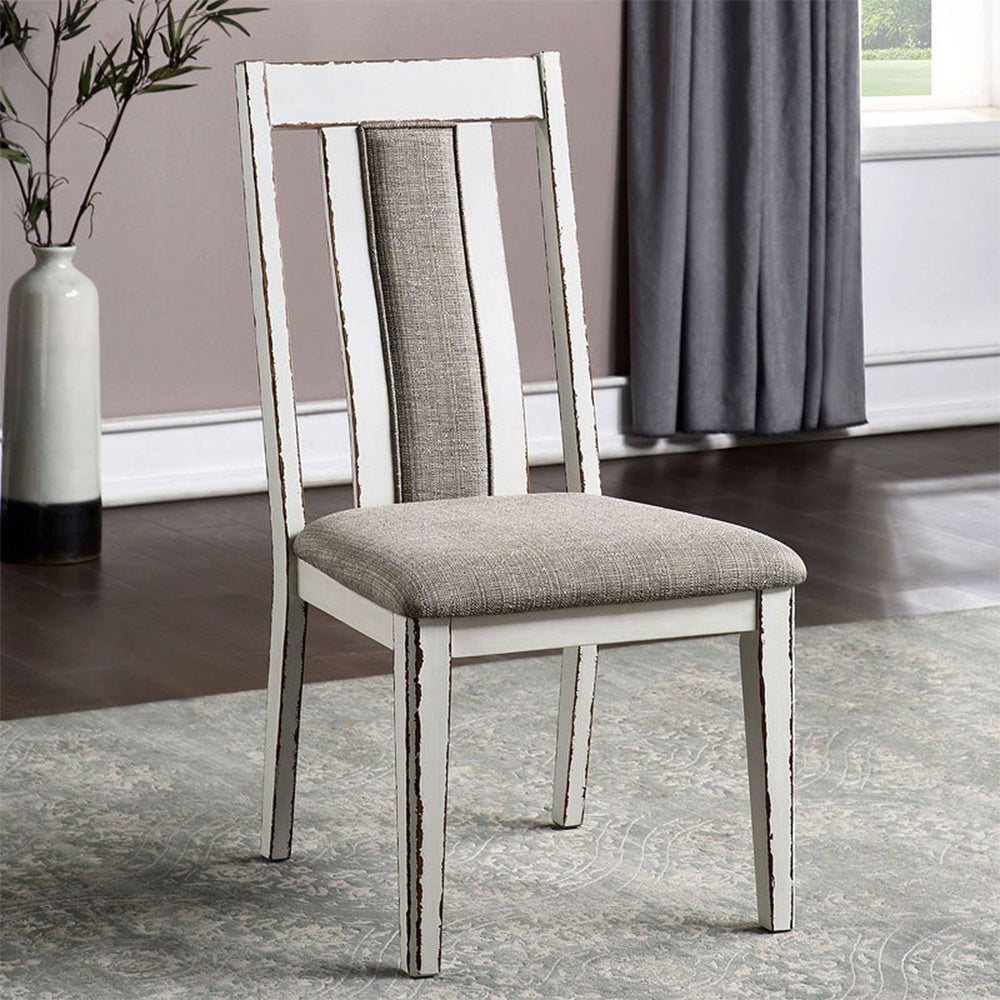 English Elm Set of 2 Upholstered Side Chairs with Weathered White & Warm Gray Finish, Rustic Contoured Comfort and Modern Two-Tone Appeal B016P156291