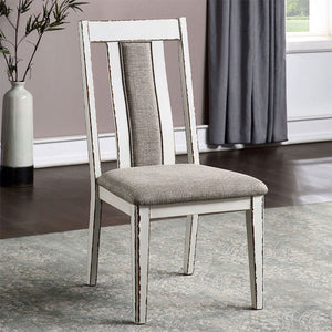 English Elm Set of 2 Upholstered Side Chairs with Weathered White & Warm Gray Finish, Rustic Contoured Comfort and Modern Two-Tone Appeal B016P156291