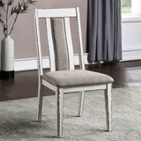 English Elm Set Of 2 Upholstered Side Chairs In Weathered White and Warm Gray Finish