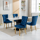 English Elm ,Nikki Collection Modern, High-End Tufted Solid Wood Contemporary Velvet Upholstered Dining Chair With Golden Stainless Steel Plating Legs,Nailhead Trim,Set Of 2,Blue and Gold, Sw1601Bl