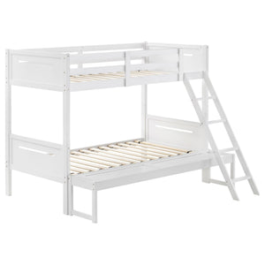 English Elm White Twin/Full Bunk Bed Modern Rubberwood Sturdy Design with Angled Ladder, Guardrails, Safe Durable Finish B062S00341